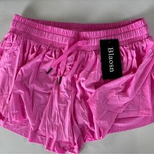 Blazon womens size small pink athletic 2 in 1 flowy workout shorts
